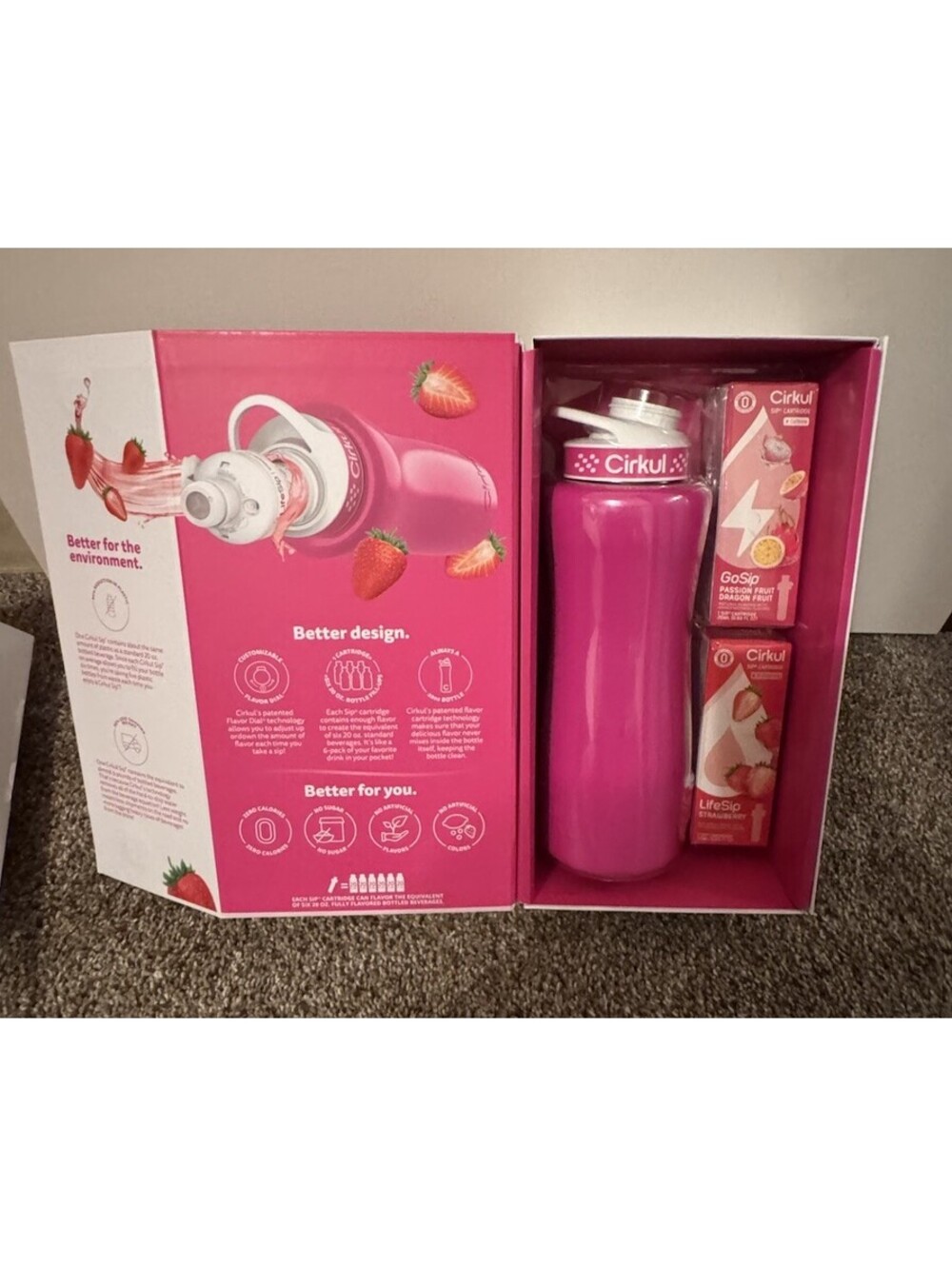 Cirkul Bottle Drops Pink 32 oz Stainless Steel Bottle Set + 2 Sips NEW